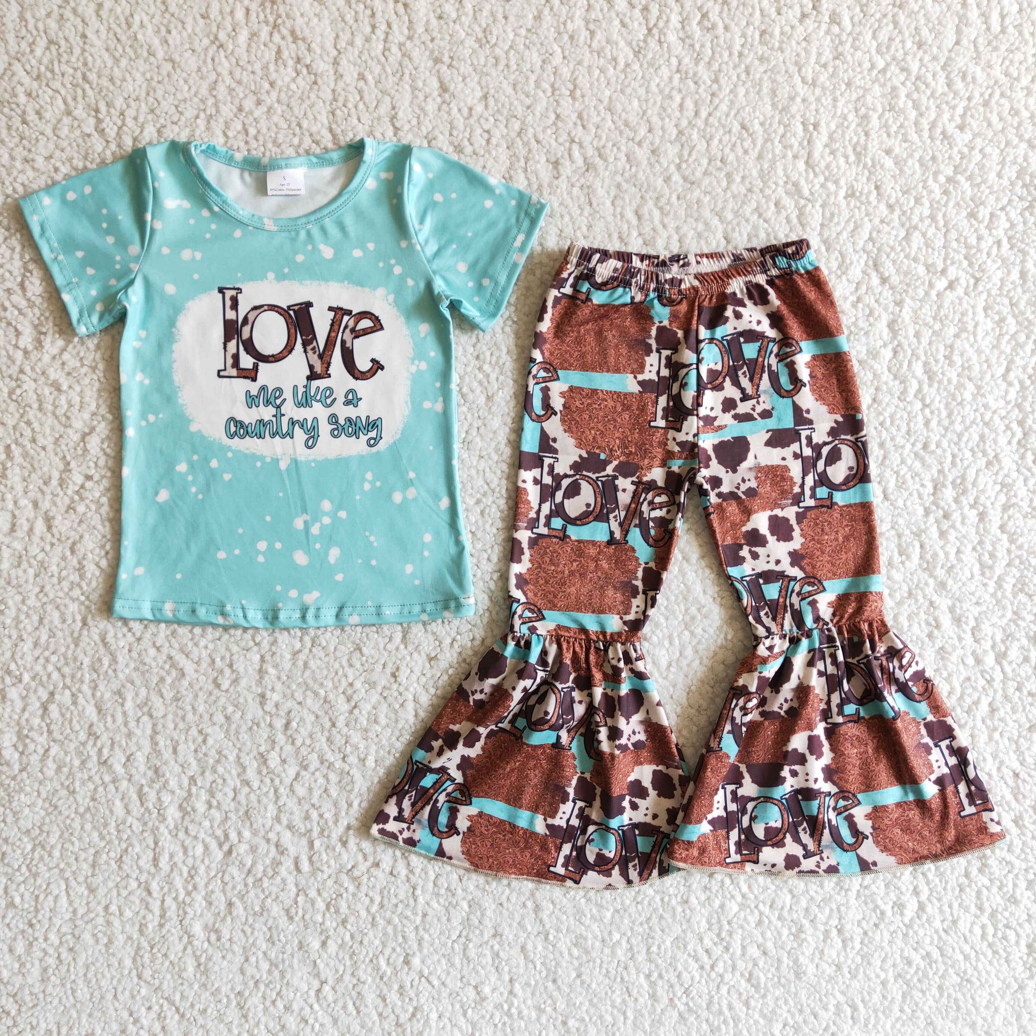 B10-25 girl clothes love short sleeve fall spring set-promotion