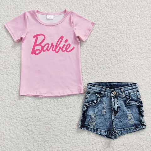 GSSO0256 kids clothes girls pink denim shorts summer outfits