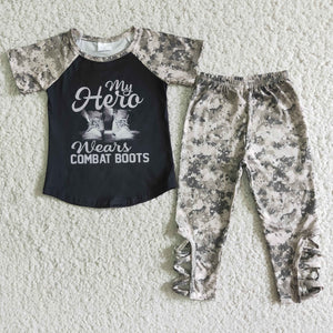 girl camouflage short sleeve combat boots spring fall set