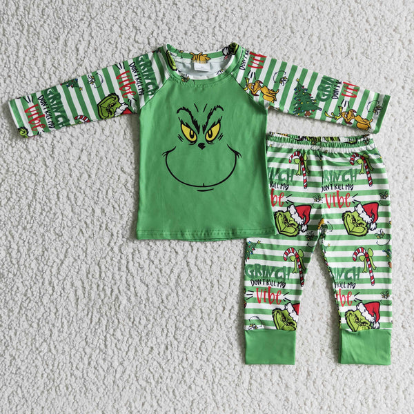 BLP0085 sleepwear boy green christmas pajamas