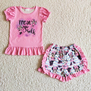 girl clothes summer cartoon pink short sleeve set
