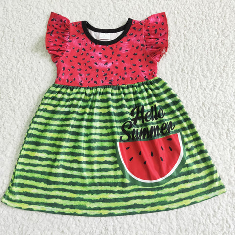 GSD0034 kids clothing girl summer watermelon flutter sleeve dress-promotion 2024.3.30 $5.5