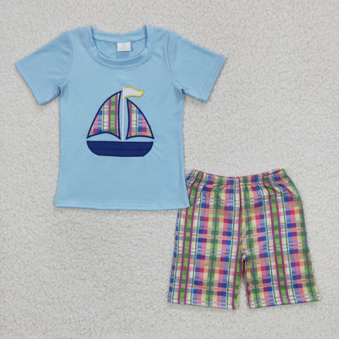 BSSO0127 baby boy clothes  summer outfits embroidery boy shorts set