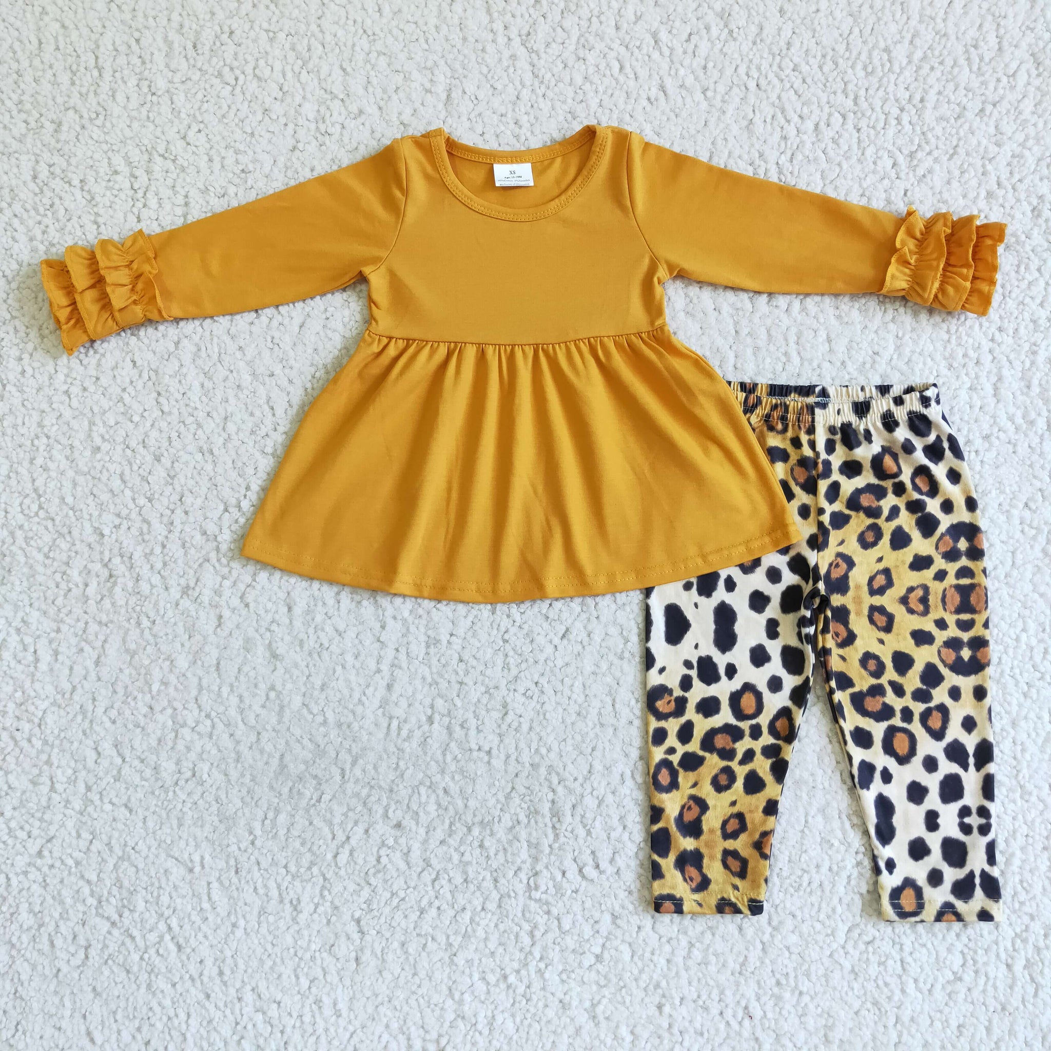 GLP0109 winter clothes yellow girls outfit sets leopard set
