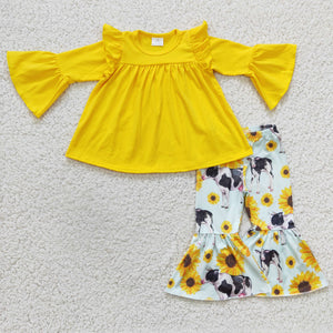 GLP0374 baby girl clothes yellow sunflower winter set