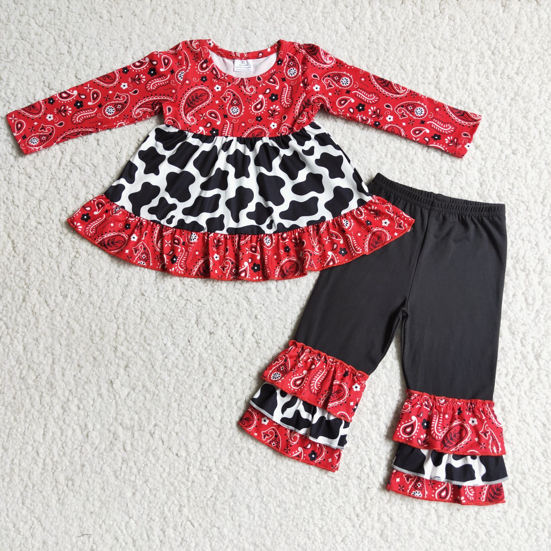 6 B2-23 girl red cow black pants winter long sleeve set-promotion 2023.12.2