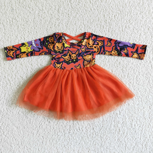 GLD0010 girl halloween orange tulle dress