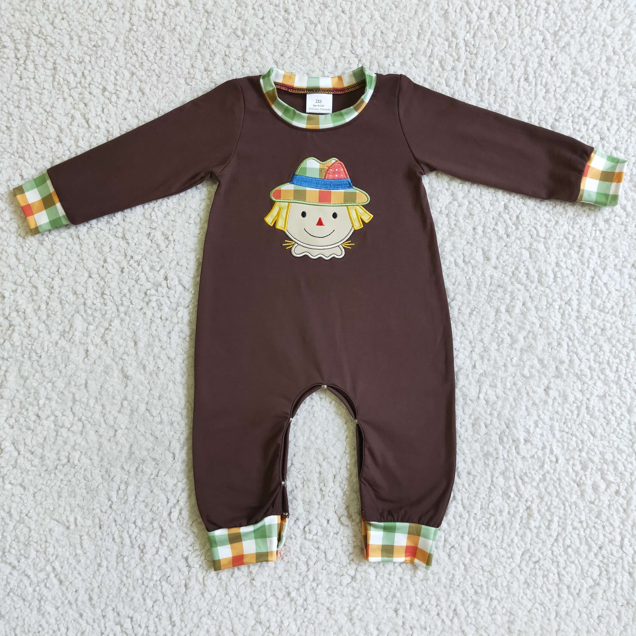 LR0034 boy winter clothes brown embroidery romper