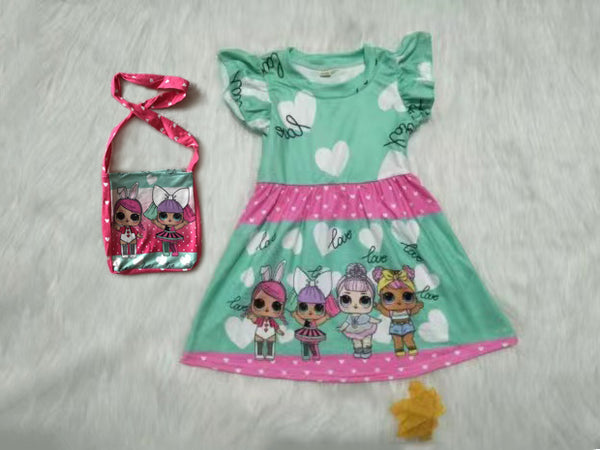 girl summer cartoon doll dress with bag