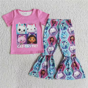 E14-11 baby girl clothes cat cartoon toddler girl bell bottom outfit-promotion 2024.3.9 $5.5