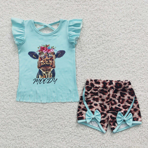 GSSO0197 kids clothes girls cow leopard summer outfits