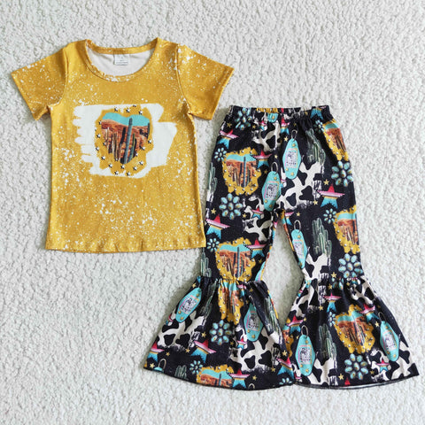 GSPO0025 kids clothes yellow cactus fall spring set-promotion 2024.3.9 $5.5
