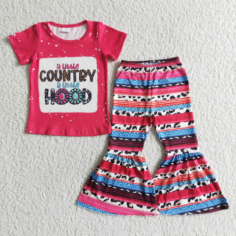 GSPO0001 Kids clothing a little country a little hood short sleeve hot pink short sleeve set-promotion 2024.3.9 $5.5
