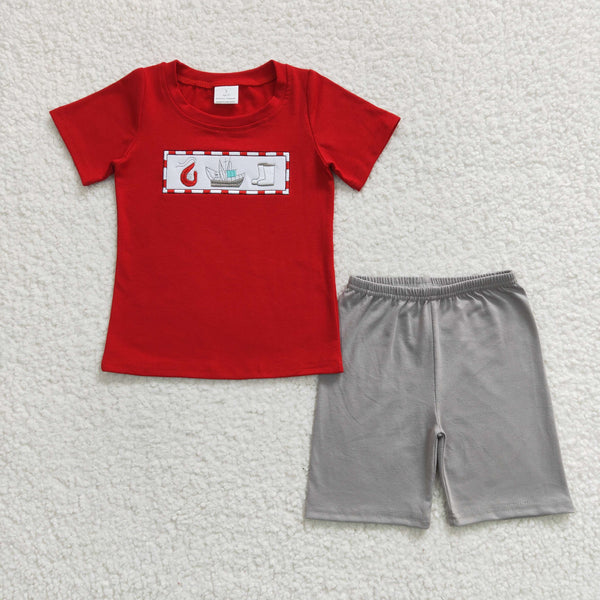 BSSO0144 baby boy clothes pocket summer outfits emboridery shorts set