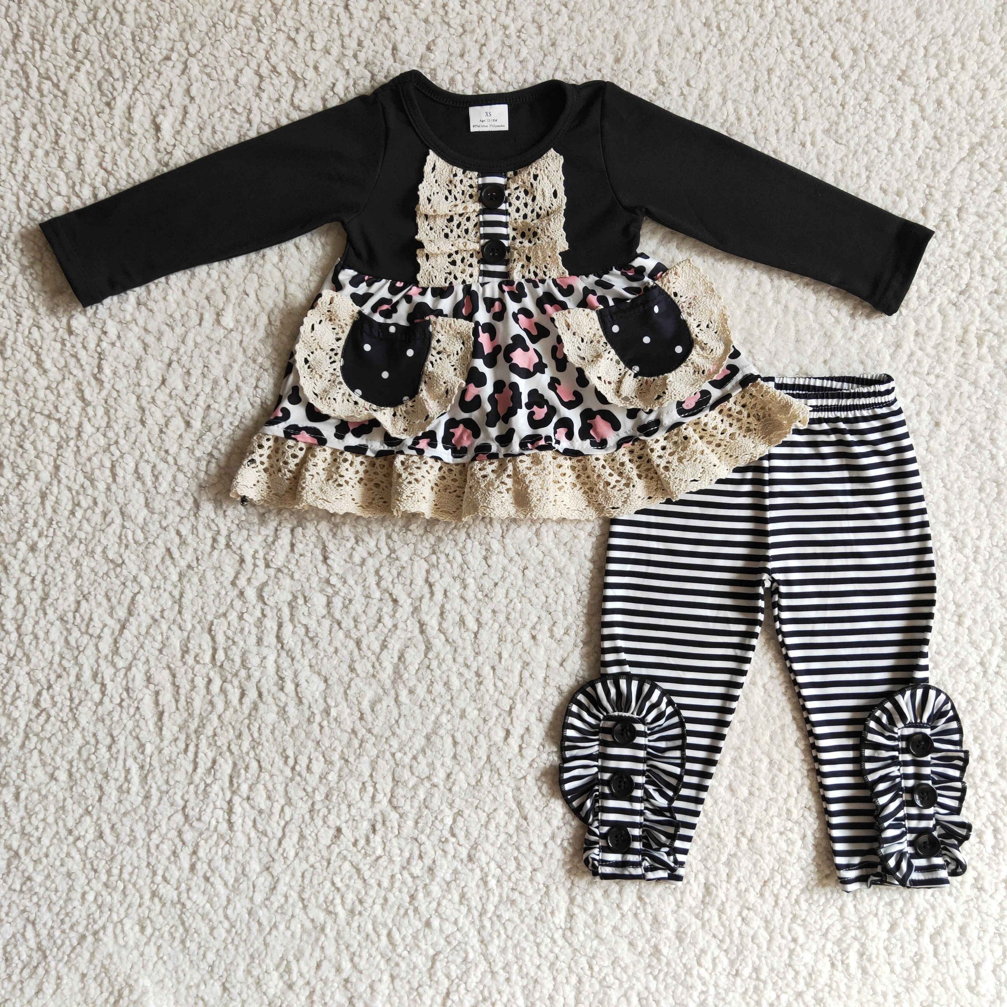 GLP0232 baby girl outfit set winter black leopard pocket set