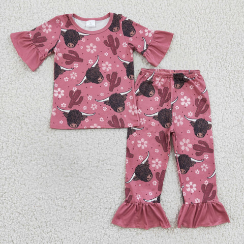 GSPO0326 baby girl clothes cow pink pajamas set