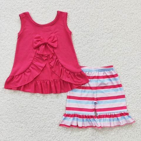 GSSO0209 kids clothes girls hot pink back bow summer shorts outfit