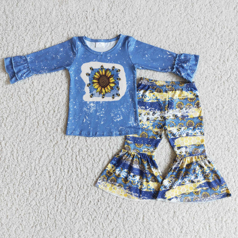 6 A26-4 girl winter long sleeve blue sunflower set -promotion 2023.10.28