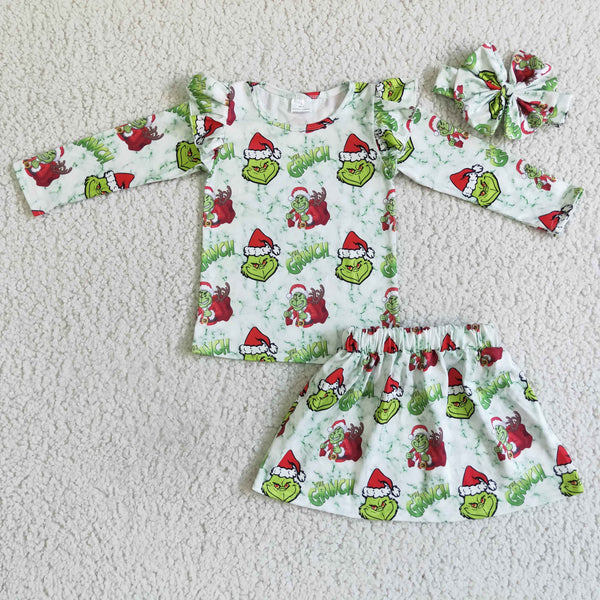 GLD0081 baby girl clothes christmas cartoon skirt set
