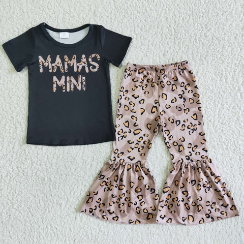 GSPO0038 kids clothes girls mama's mini leopard bells set mother's day outfit