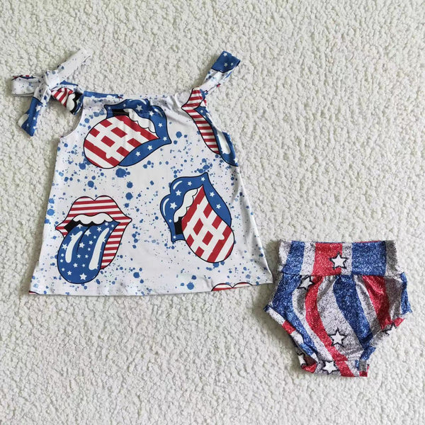 GBO0042 girl clothes summer july 4th bummies set