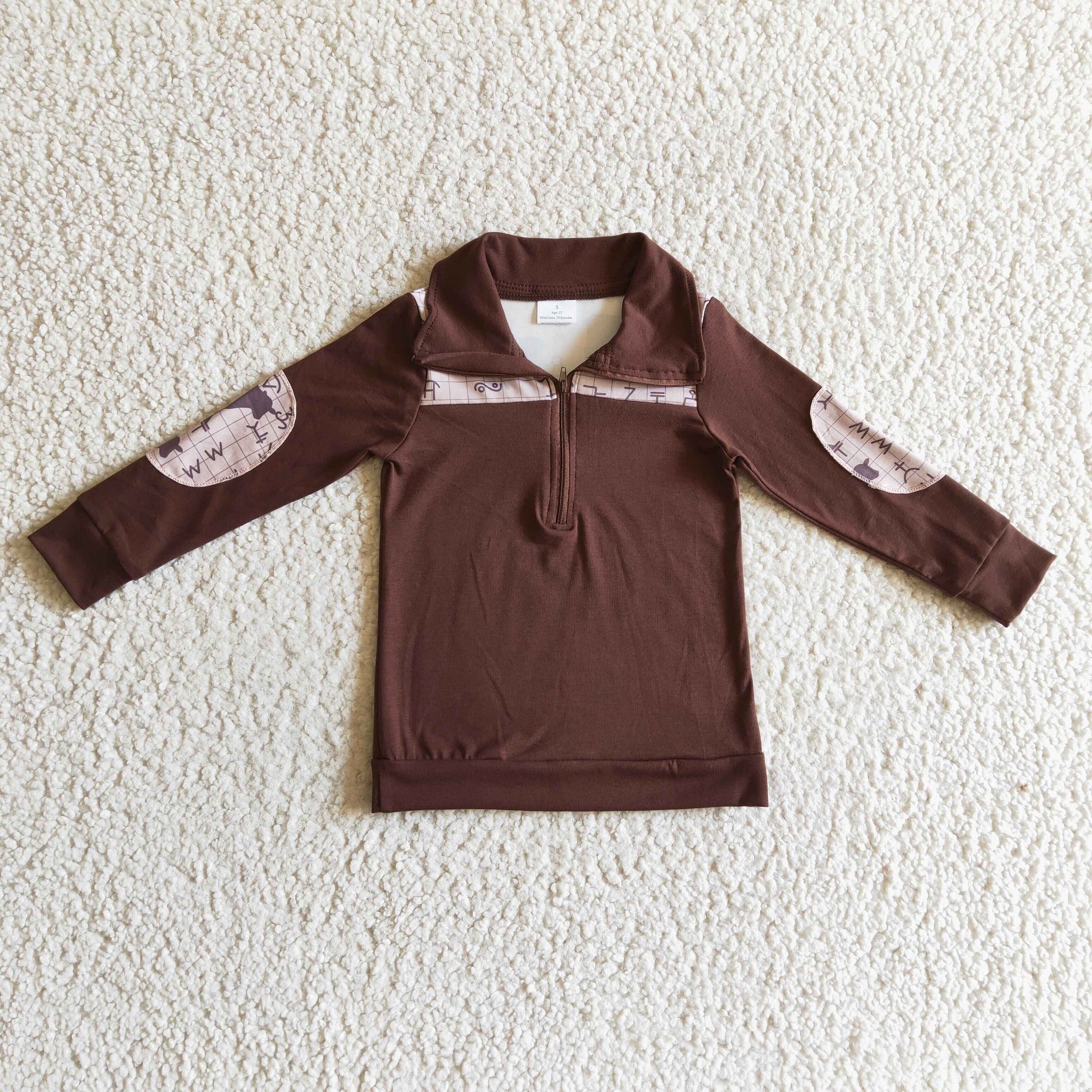 BT0107 baby boy clothes brown zipper shirt