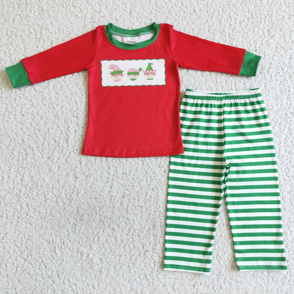 BLP0011 boy christmas green red long sleeve set