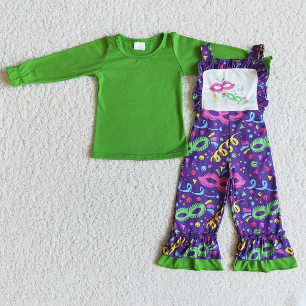 6 A28-19 toddler girl clothes green purple Mardi Gras outfit