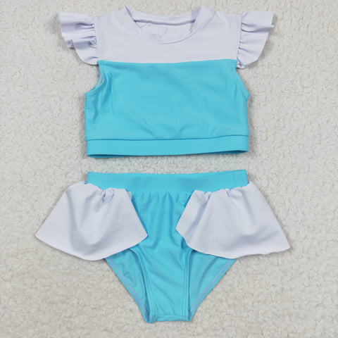 S0132 baby girl clothes blue princess swimsuit swimwear 1