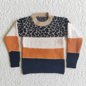 girl leopard stripe winter long sleeve sweater winter top
