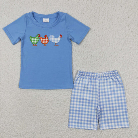BSSO0201 toddler boy clothes chicken embroidery summer outfit