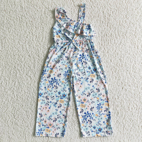 girl clothing summer floral blue jumpsuit
