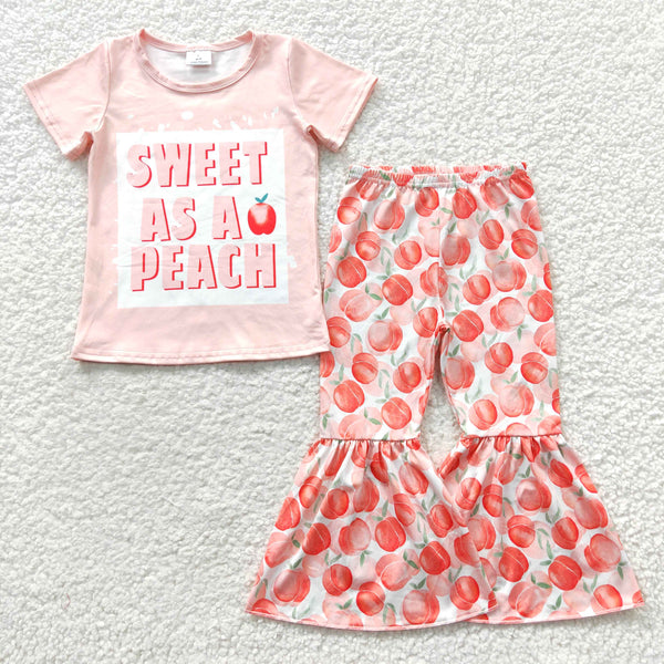 GSPO0569 baby girl clothes peach toddler girl bell bottom outfit fall spring set