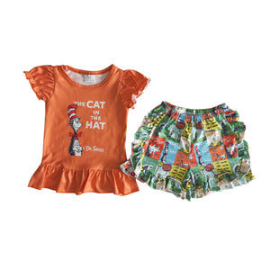 A6-16 baby girl clothes orange cartoon shorts summer outfit