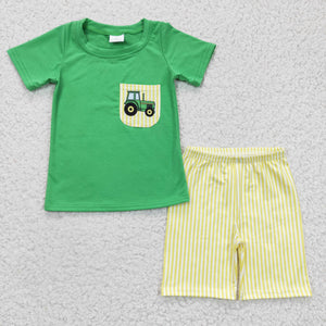 BSSO0058 kids clothes boys green pocket summer outfits