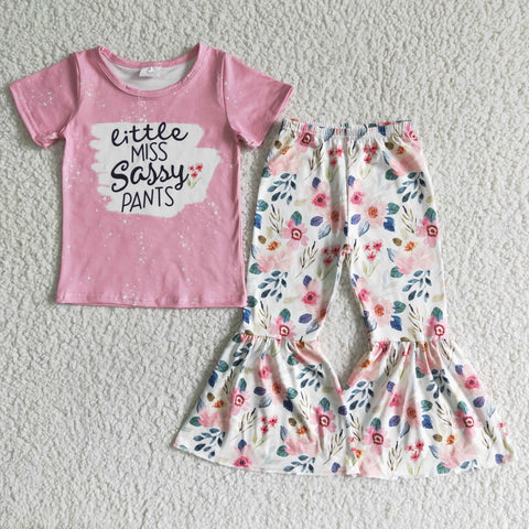GSPO0062 kids clothing pink floral little miss sassy fall spring set