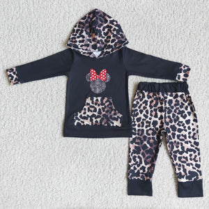 6 A0-14 baby girl clothes black leopard winter hoodies set-promotion 2023.12.9