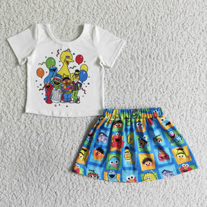 GSD0119 girl cartoon summer skirt set