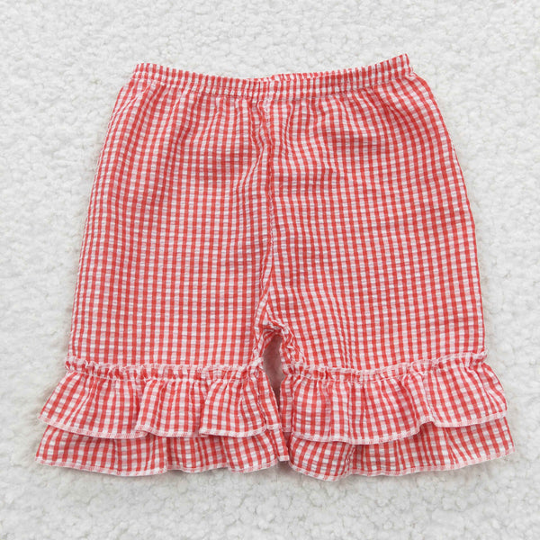 SS0064 toddler girl summer shorts red girl seersucker bottom