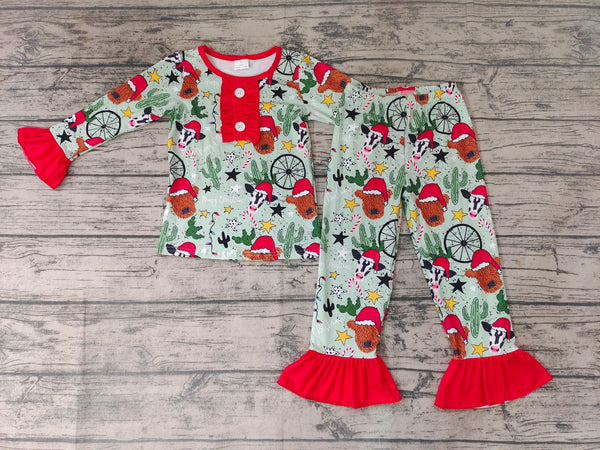 GLP0320 baby girl clothes cow christmas pajamas