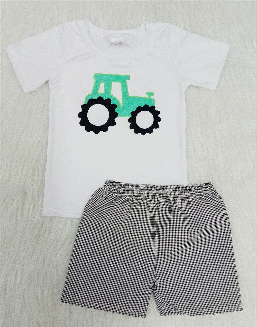 boy summer truck screen pattern woven woven shorts set