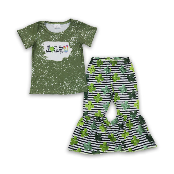 B14-4 baby girl clothes green St. Patrick's Day lucky short sleeve set