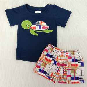 D5-12 baby boy clothes navy embroidery summer outfits