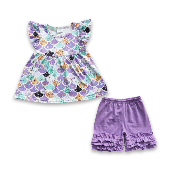 B17-9 baby girl clothes mermaid summer shorts outfit