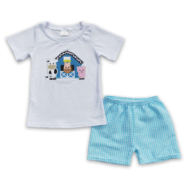 B18-12 baby boy clothes farm embroidery farm outfits