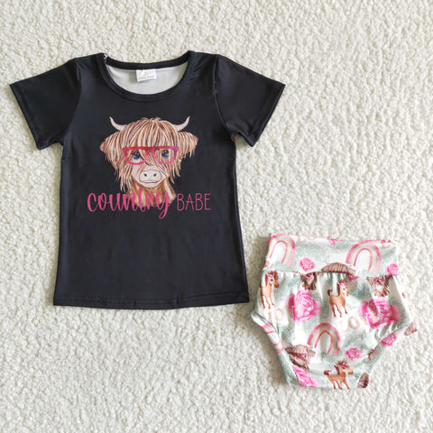 C0-29 girl cowntny babe black short sleeve bummies set kids clothes-promotion 2024.3.23 $5.5