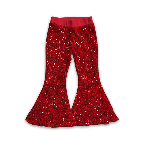 B4-11 kids clothes girls red sequin winter bell bottom pants girl christmas clothes