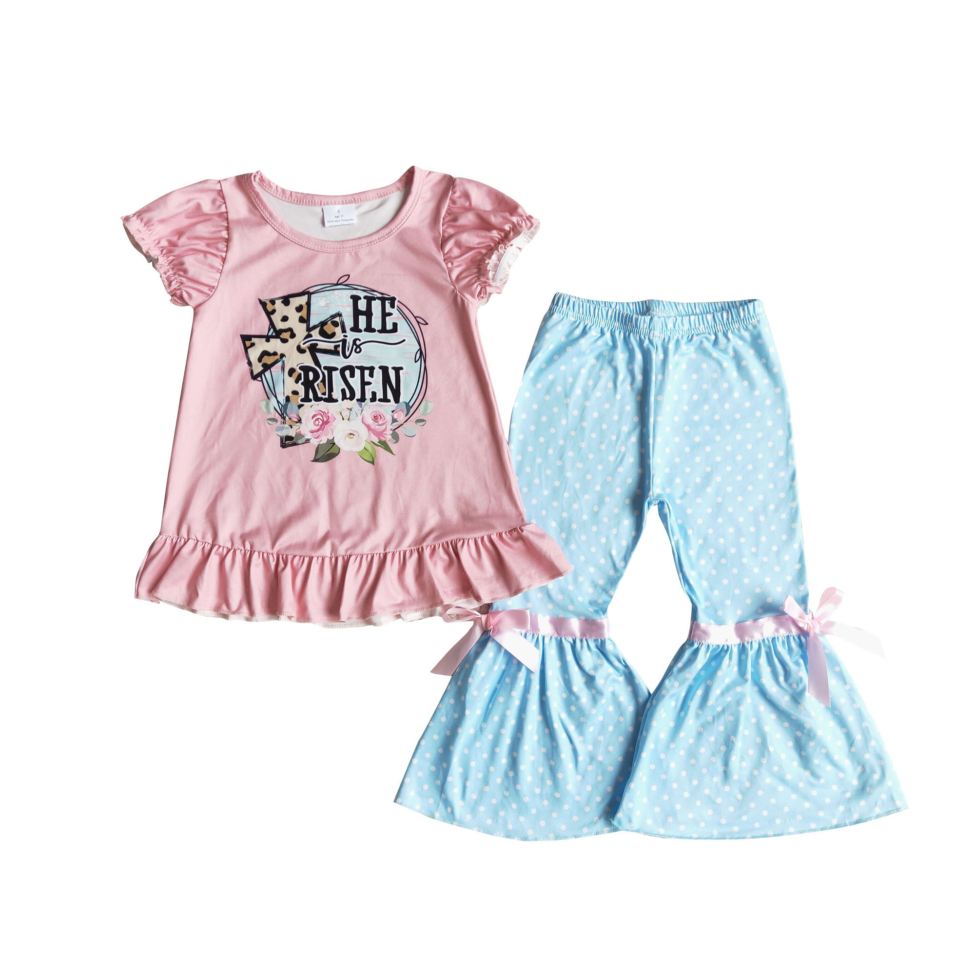 B5-25 girl clothes he is risen bell bottom set easter outfit