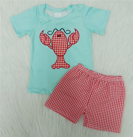 A8-3 boy summer lobster crawfish screen pattern woven shorts set-promotion 2024.3.16 $5.5