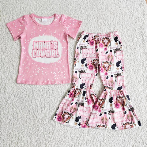 B7-28 girl clothes mama's cowgirl pink fall spring short sleeve set-promotion 2024.4.5 $2.99